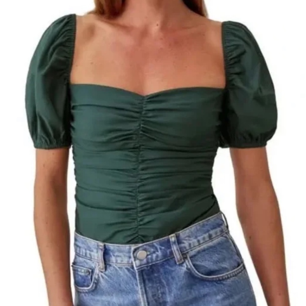 Reformation radish ruched organic cotton top